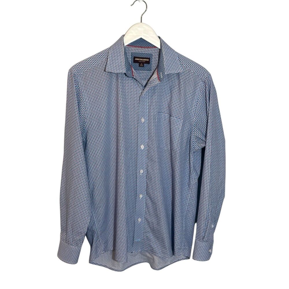 Johnston & Murphy red, white and blue geometric dot button down shirt - M